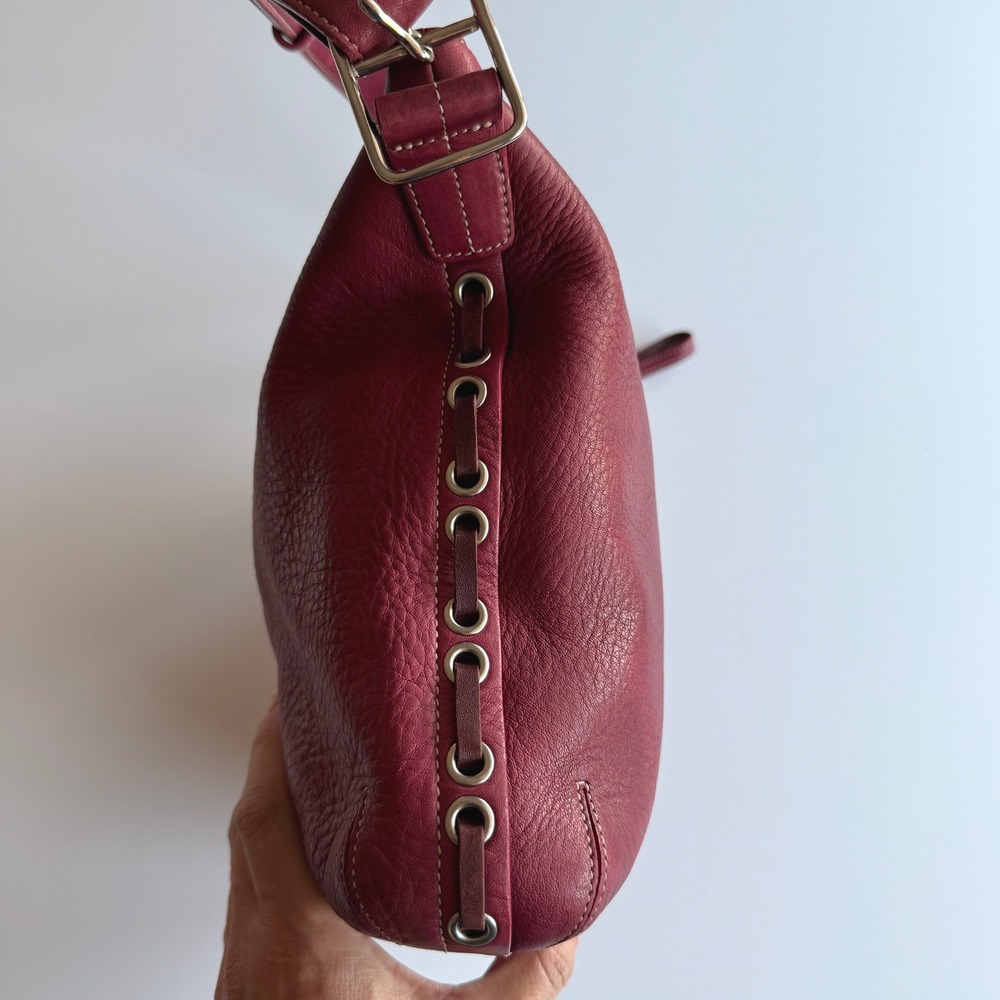 Coach VTG Y2K 9350 Pebbled Magenta Convertible Strap Side‎ Lace Shoulder Bag - Picture 4 of 9